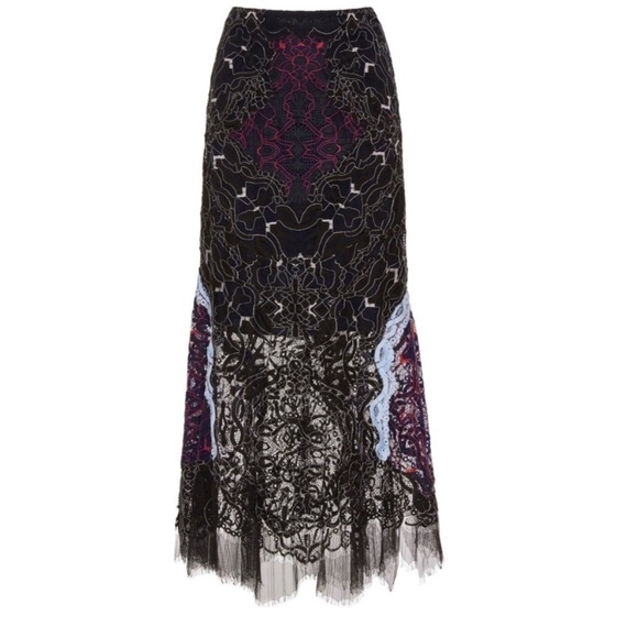 NWOT Jonathan Simkhai Black Blue Red Lace Midi Skirt 0 - Picture 2 of 8